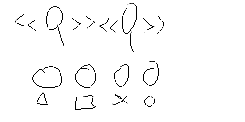 a sketch of a dual-stick arcade controller layout, with four buttons in a row beneath the two sticks